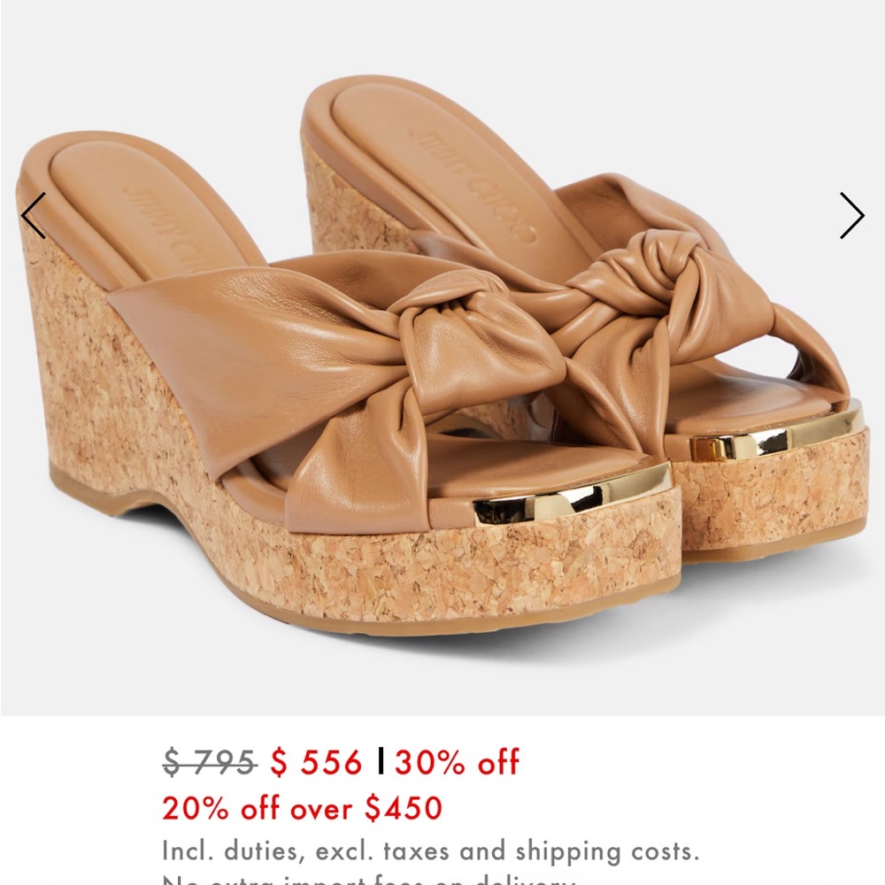 Jimmy Choo Beige cork Platform wedges. size 37 Gold hardware. Original 795.00